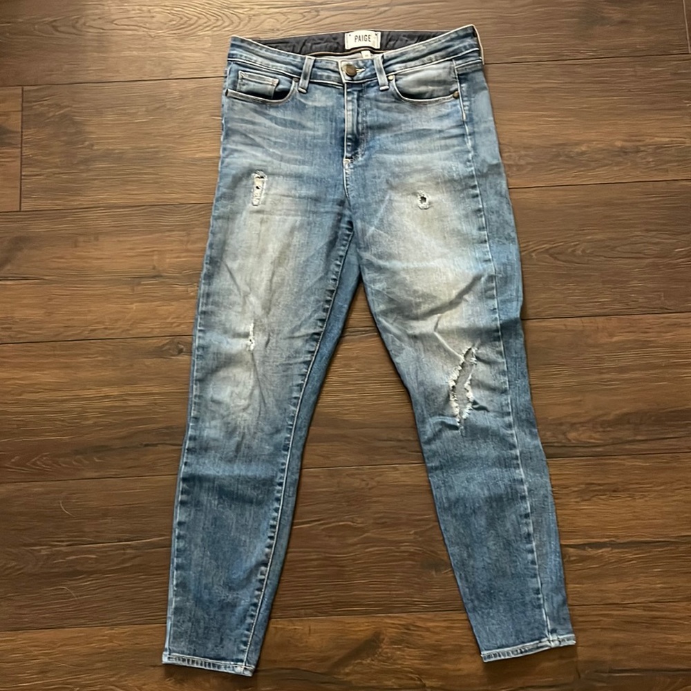 PAIGE Distressed Hoxton Crop Jeans Size 28